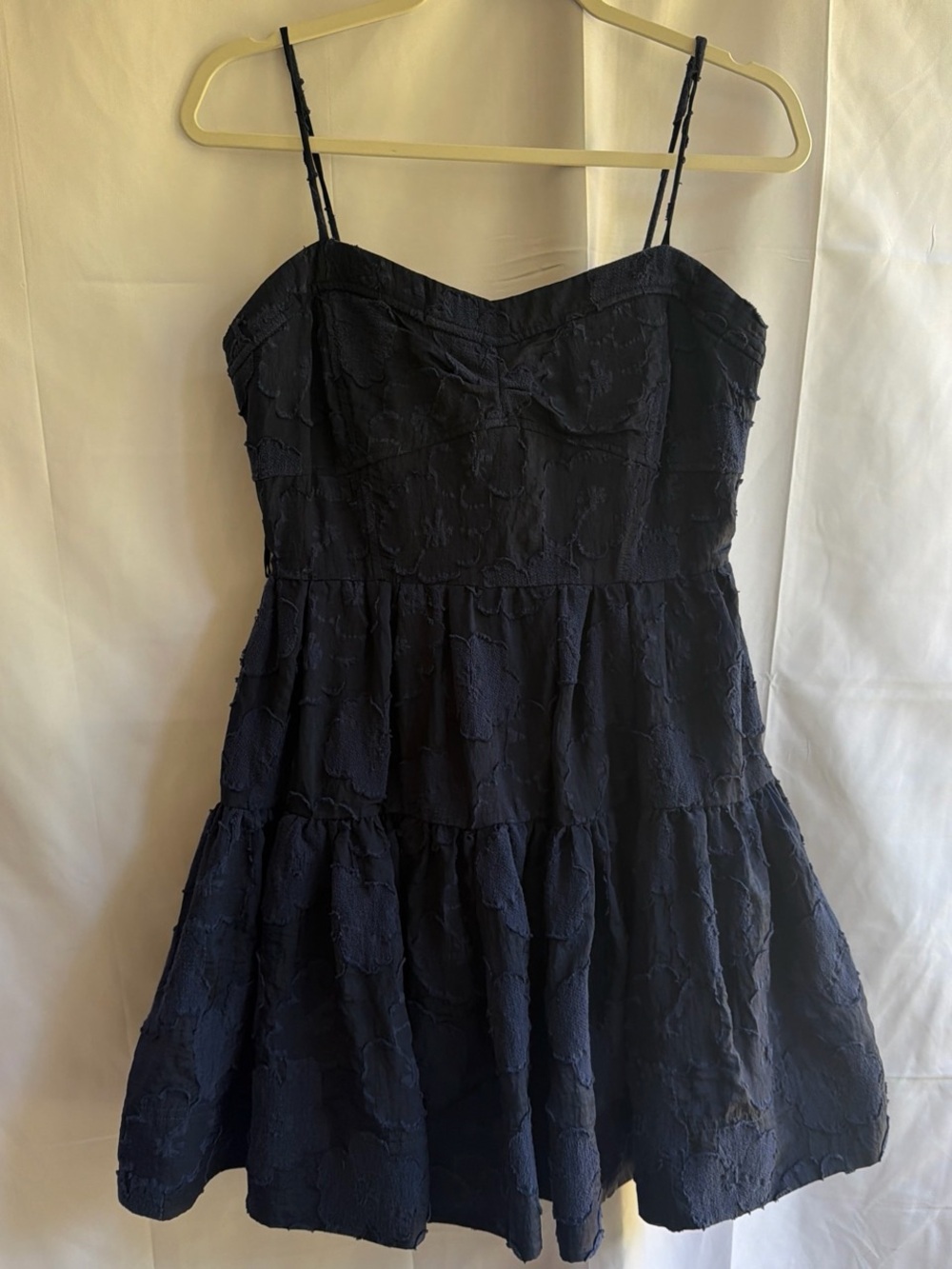 Tanya Taylor Navy Blue Tiered Spaghetti-Strap Mini Dress